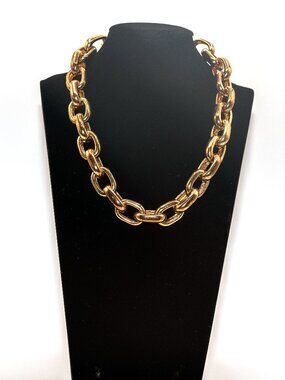 VINTAGE CHUNKY GOLD TONE STATEMENT NECKLACE, MARINER LINKS 16" 90'S
